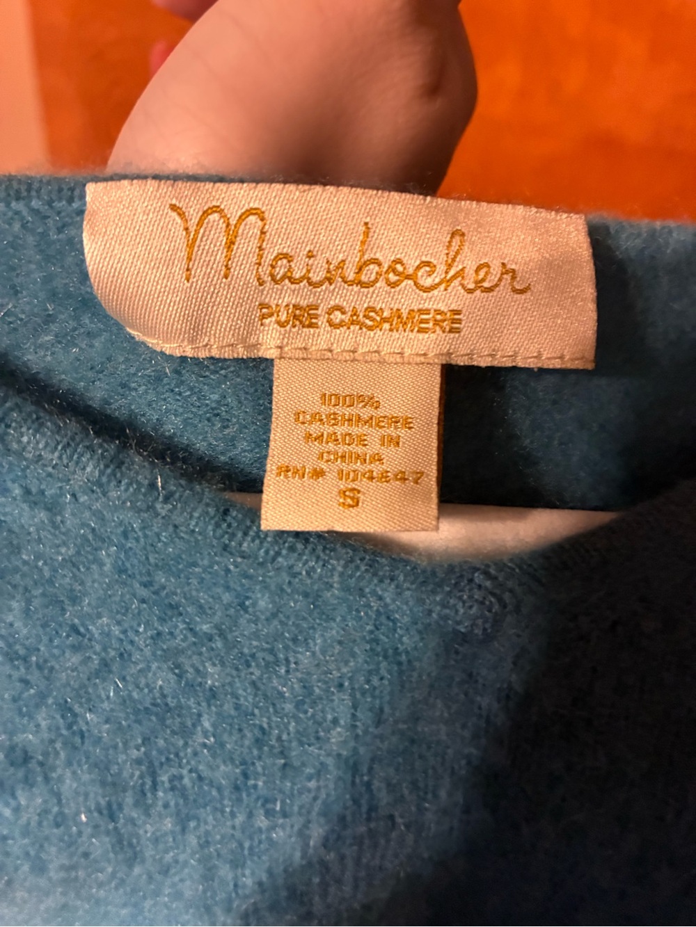 Mainbocher pure cashmere Teal Scoop Neck Long-Sleeve Sweater - Picture 2 of 2
